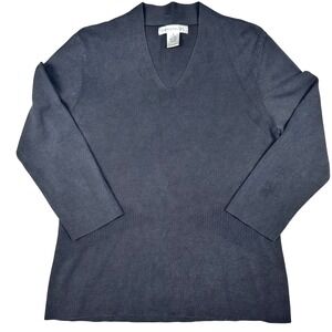 Y2K Womens Black Silk Blend V Neck 3/4 Sleeve Sweater Airy Spring Size M‎